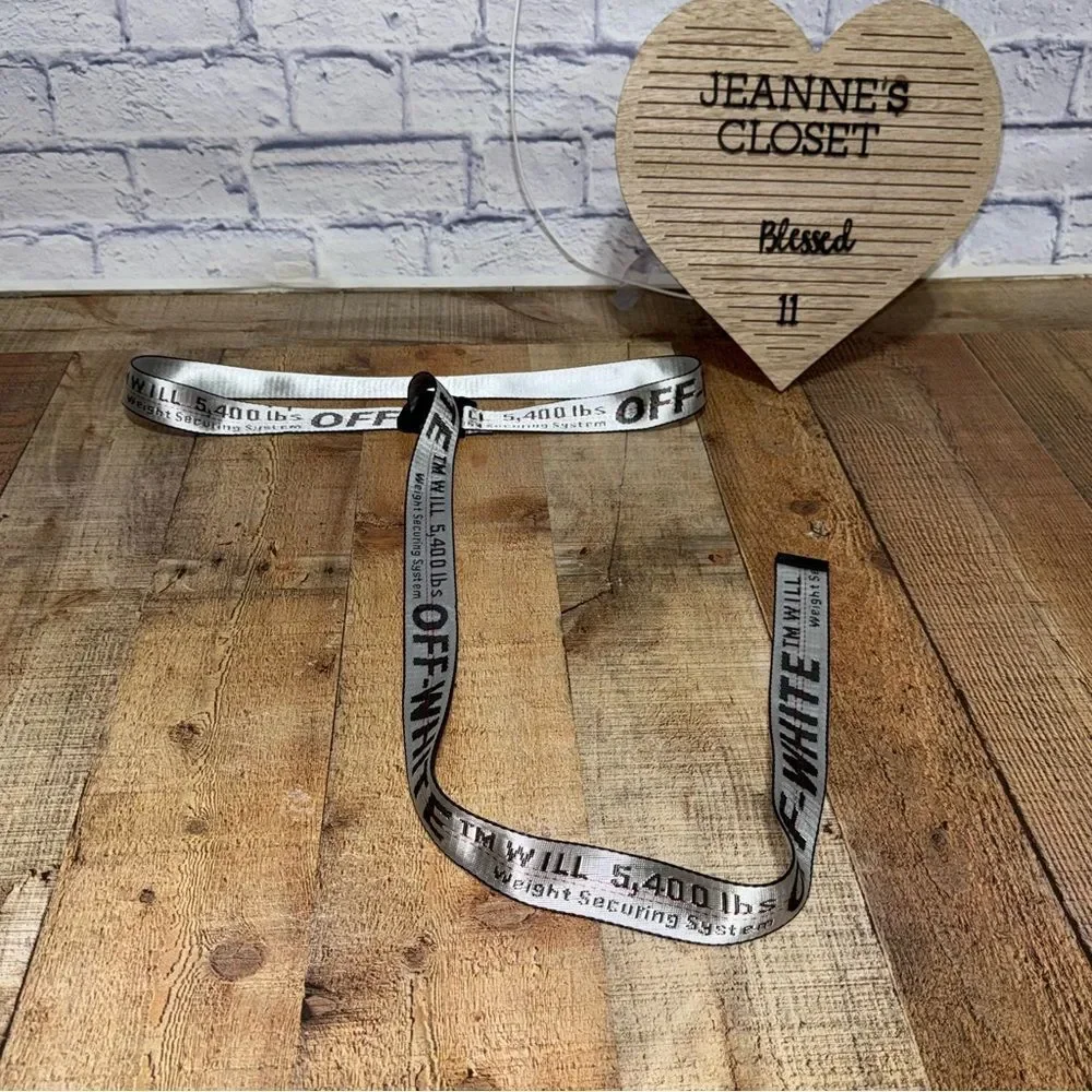 OFF-WHITE Men Silver Industrial Logo Buckle Woven Belt One Size